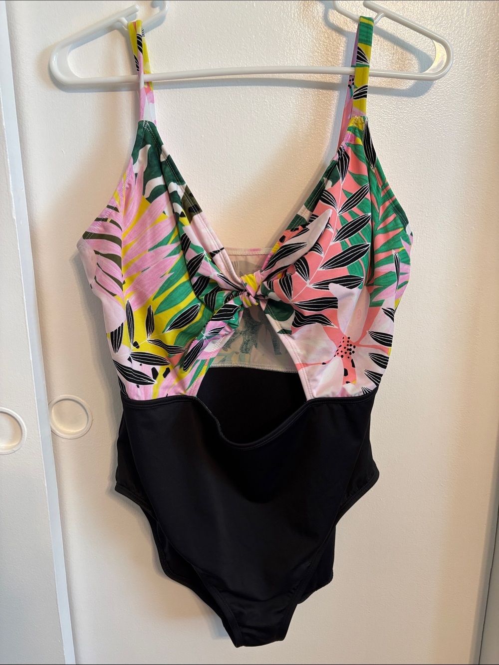 Beach Betty Floral Tie-Front One-Piece Swimsuit in Pink and Black
